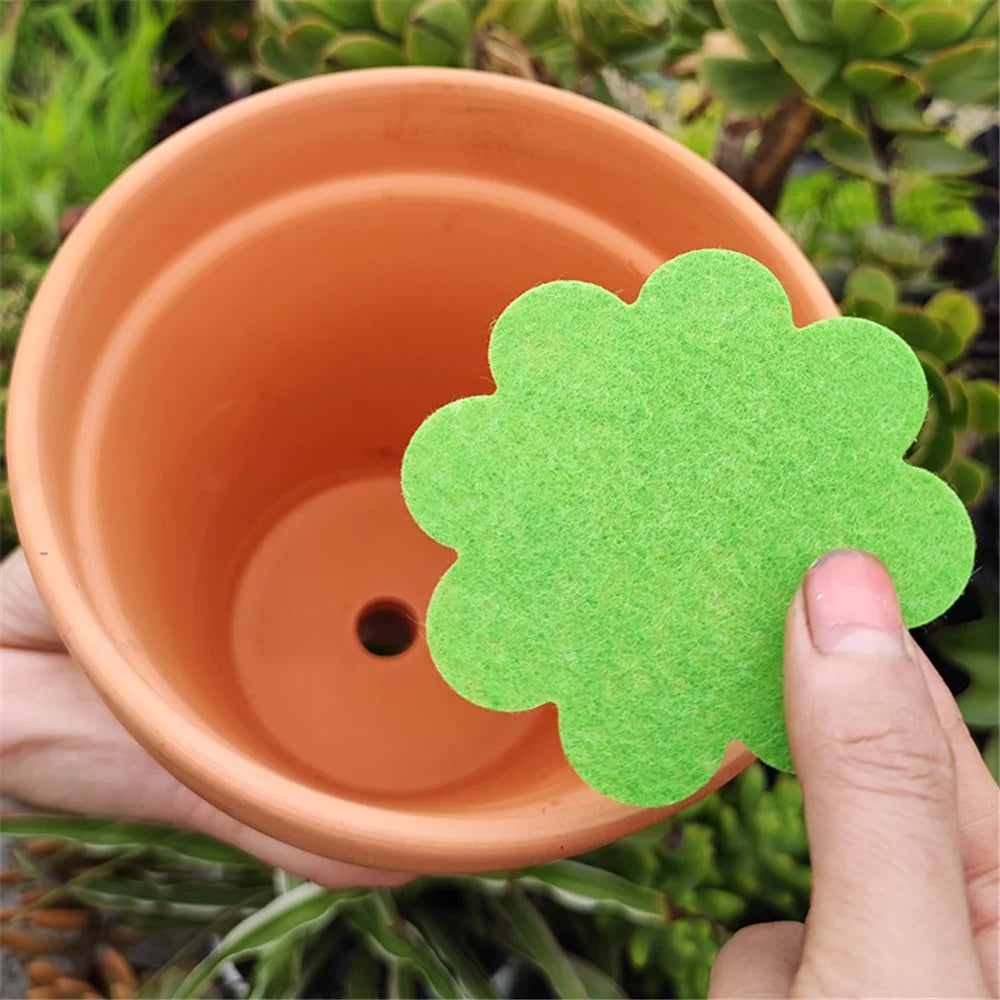 20Pcs Flower Pot Inner Bottom Mat Prevent Soil Leakage Flower Shape Plant Pot Bottom Hole Pad - Green - 6
