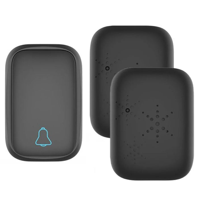 TS-K111 Wireless Doorbell IP68 Waterproof Door Bell Chime Kit Alarm with 38 Melodies, 2 Door Bells and 1 Button - Black/US Plug - 1