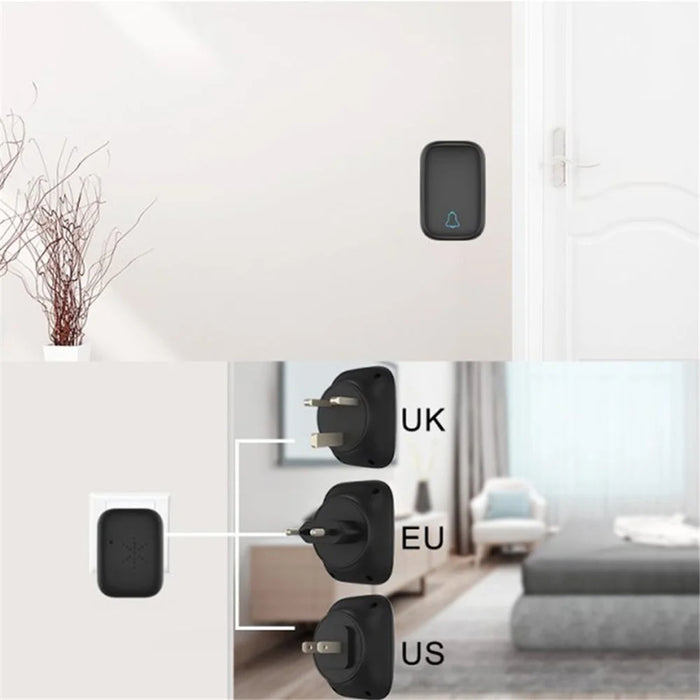 TS-K111 Wireless Doorbell IP68 Waterproof Door Bell Chime Kit Alarm with 38 Melodies, 2 Door Bells and 1 Button - Black/US Plug - 6