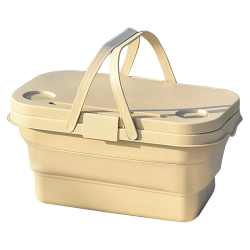47x28.5x9.5CM Foldable PP Picnic Food Storage Basket Multifunction Organizer Box with Lid (BPA-free, No FDA) - Khaki - 1