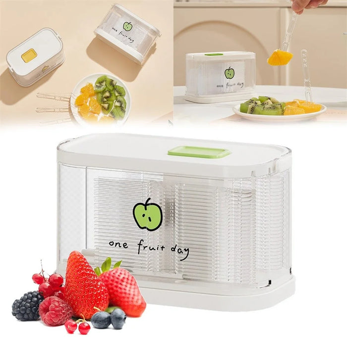 Push-Type Fruit Fork Dispenser Box with 50Pcs Disposable Food-Grade Forks (BPA-Free, No FDA) - Green - 2