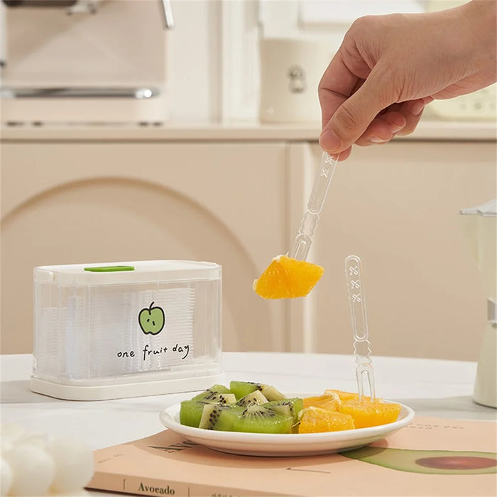Push-Type Fruit Fork Dispenser Box with 50Pcs Disposable Food-Grade Forks (BPA-Free, No FDA) - Green - 4