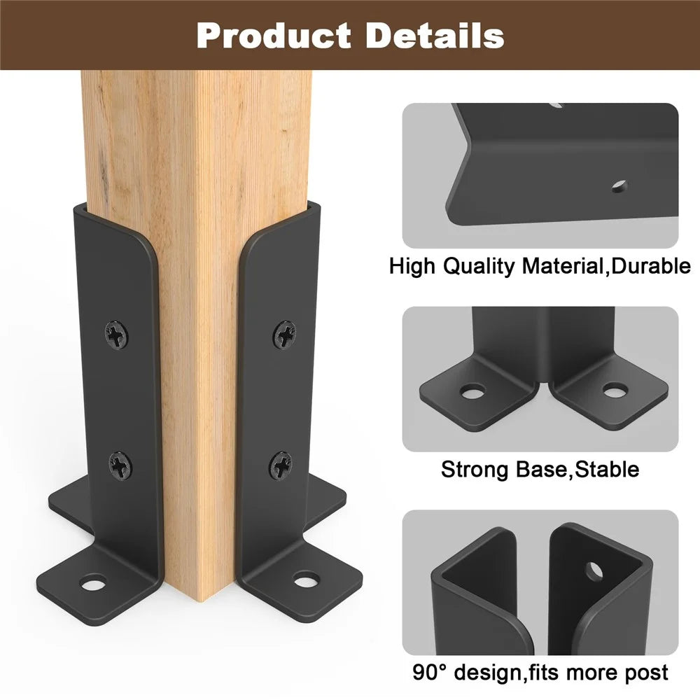 4 PCS Gazebo Bracket Kit Wood Frame Support With Corner Base Beam Connector Pergola Fence Post Anchor - 4