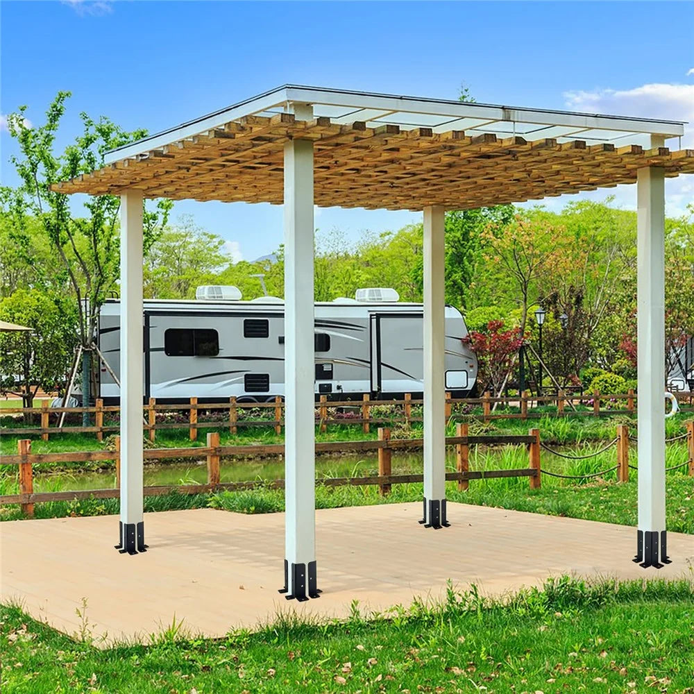 8Pcs Gazebo Bracket Kit Post Base Connector for Pergola Fence Patio Adjustable Metal Support - 3