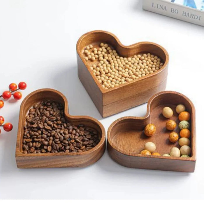 Wooden Heart-Shaped Candy Box Stackable Nuts Dried Fruits Storage Tray (BPA Free, No FDA) - 2