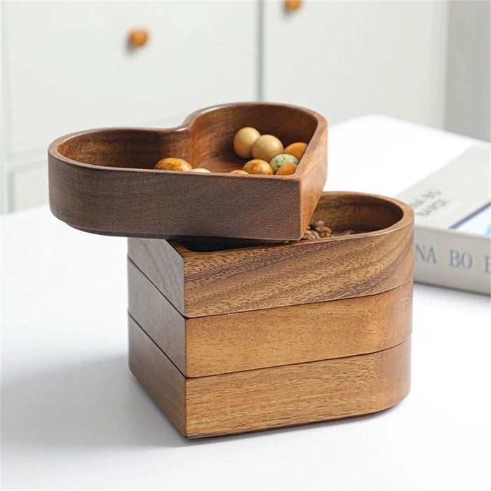 Wooden Heart-Shaped Candy Box Stackable Nuts Dried Fruits Storage Tray (BPA Free, No FDA) - 6