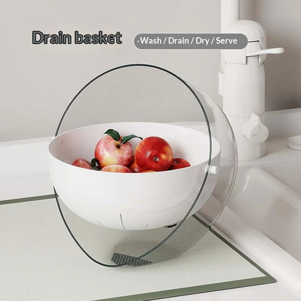 QY1233A Double Layer Drain Basket Plastic Kitchen Fruit Vegetable Washing Strainer (BPA Free, No FDA) - Transparent White - 5