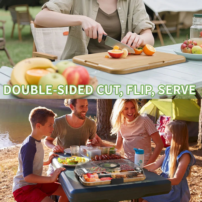 Multifunctional Fruit Tray with Lid 6 Compartments Bamboo Serving Platter for Outdoor Camping Picnic (BPA Free, No FDA) - Natural Color - 2