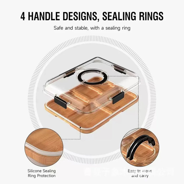 Multifunctional Fruit Tray with Lid 6 Compartments Bamboo Serving Platter for Outdoor Camping Picnic (BPA Free, No FDA) - Natural Color - 5