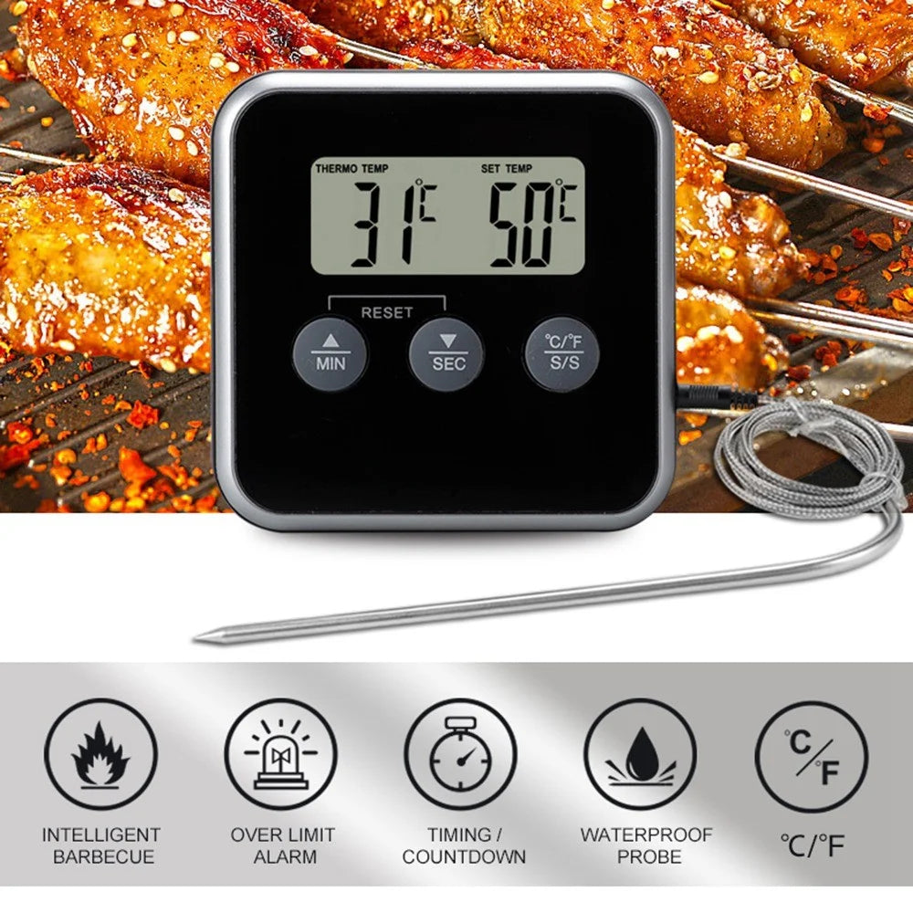 TS-BN56 Household Oven BBQ Thermometer Multifunctional Kitchen Electronic Timer with Waterproof Probe (No FDA, BPA Free) - 2
