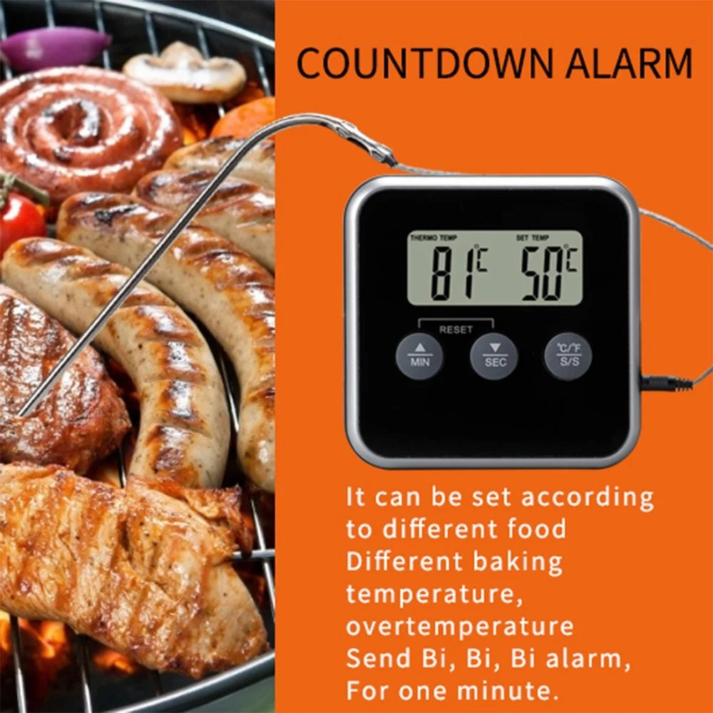 TS-BN56 Household Oven BBQ Thermometer Multifunctional Kitchen Electronic Timer with Waterproof Probe (No FDA, BPA Free) - 4