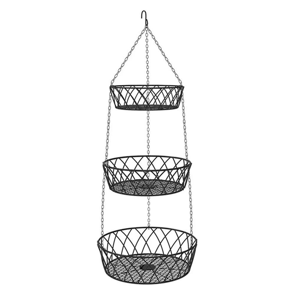 001-ZJD-SA1 3-Layer Iron Hanging Basket Potted Plant Fruit Storage Basket (BPA-free, No FDA Certificate) - 1