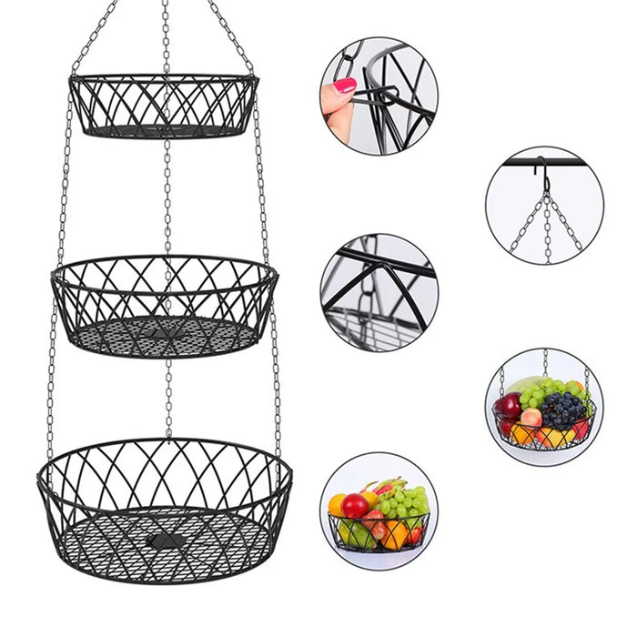 001-ZJD-SA1 3-Layer Iron Hanging Basket Potted Plant Fruit Storage Basket (BPA-free, No FDA Certificate) - 6