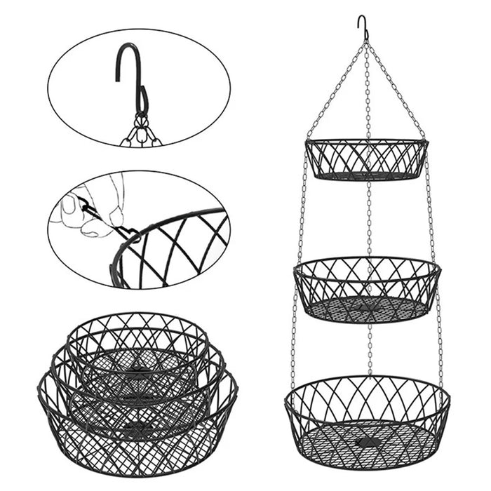 001-ZJD-SA1 3-Layer Iron Hanging Basket Potted Plant Fruit Storage Basket (BPA-free, No FDA Certificate) - 7