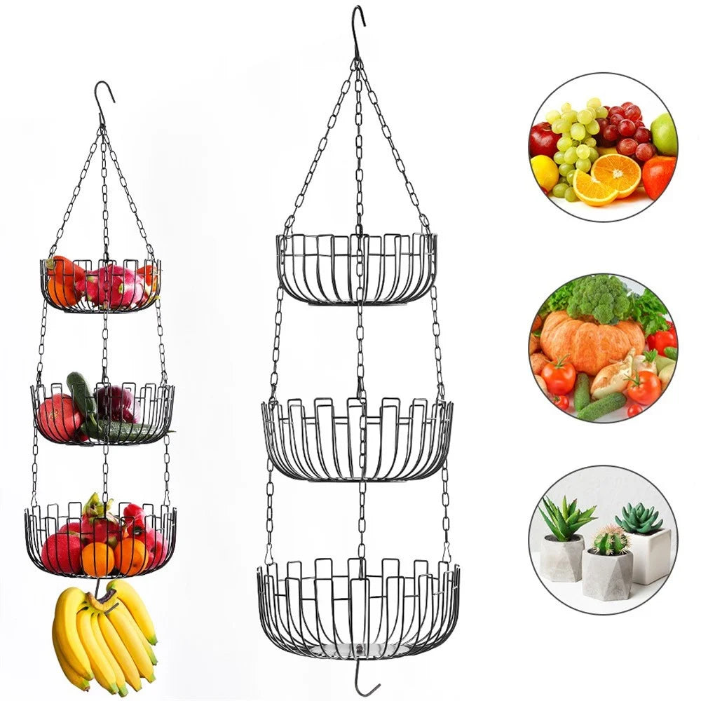 001-ZJD-SB1 3-Layer Hanging Basket Potted Plant Vegetable Fruit Basket (BPA-free, No FDA Certificate) - 2