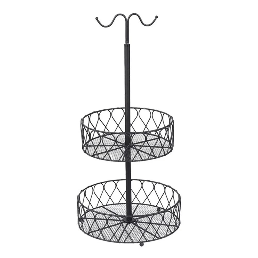 001-ZJG-LC02 Fruit Storage Rack Iron Basket Double-layer Snack Fruit Plate with Banana Hanging Rod (BPA-free, No FDA Certification) - 1