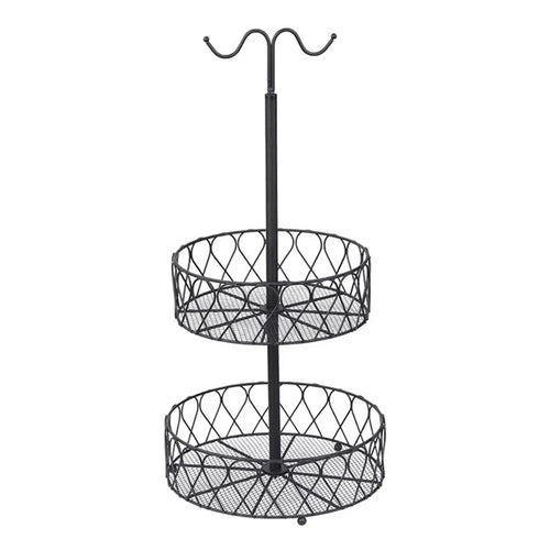 001-ZJG-LC02 Fruit Storage Rack Iron Basket Double-layer Snack Fruit Plate with Banana Hanging Rod (BPA-free, No FDA Certification) - 1