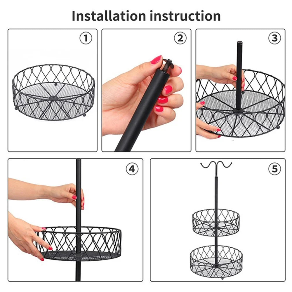 001-ZJG-LC02 Fruit Storage Rack Iron Basket Double-layer Snack Fruit Plate with Banana Hanging Rod (BPA-free, No FDA Certification) - 5