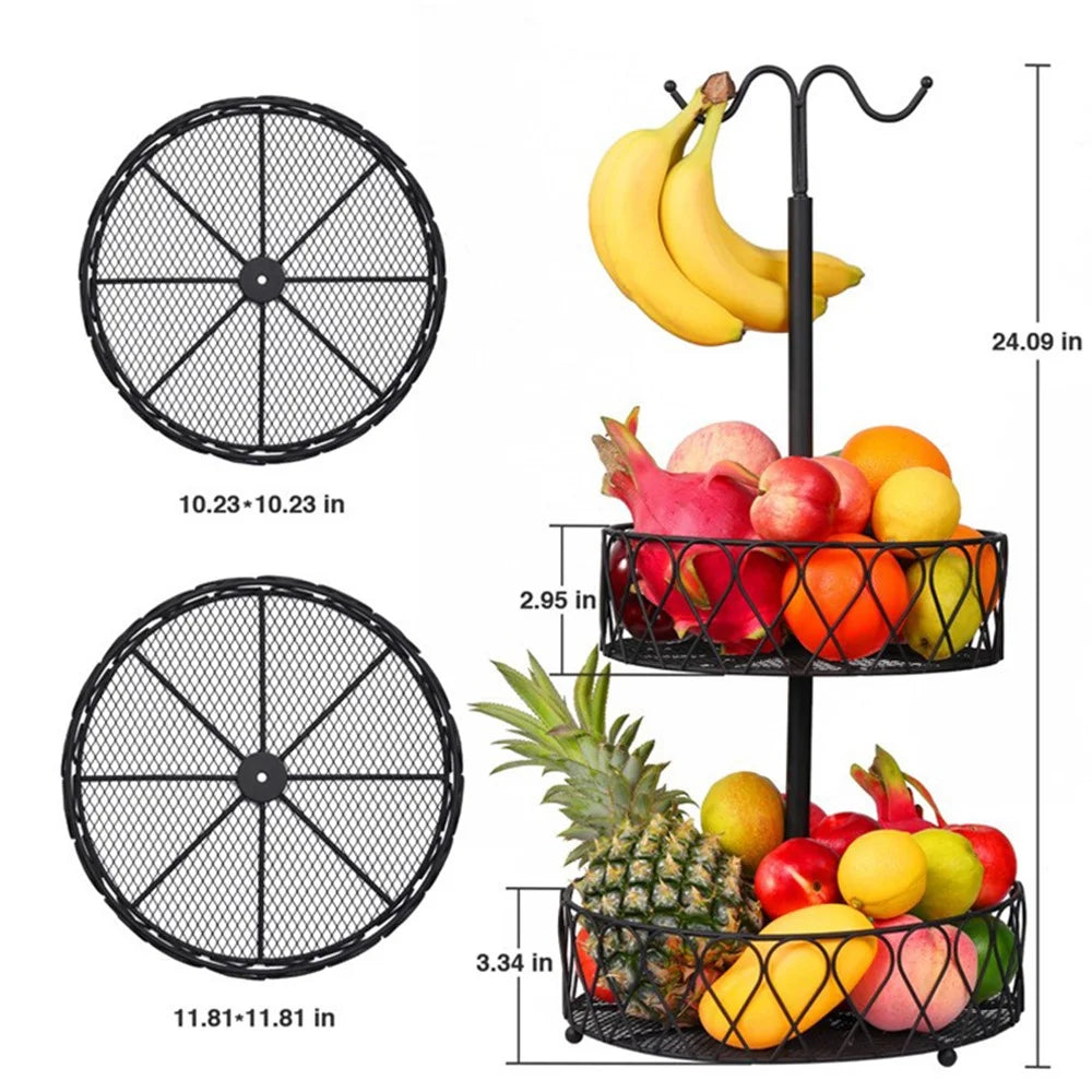 001-ZJG-LC02 Fruit Storage Rack Iron Basket Double-layer Snack Fruit Plate with Banana Hanging Rod (BPA-free, No FDA Certification) - 6
