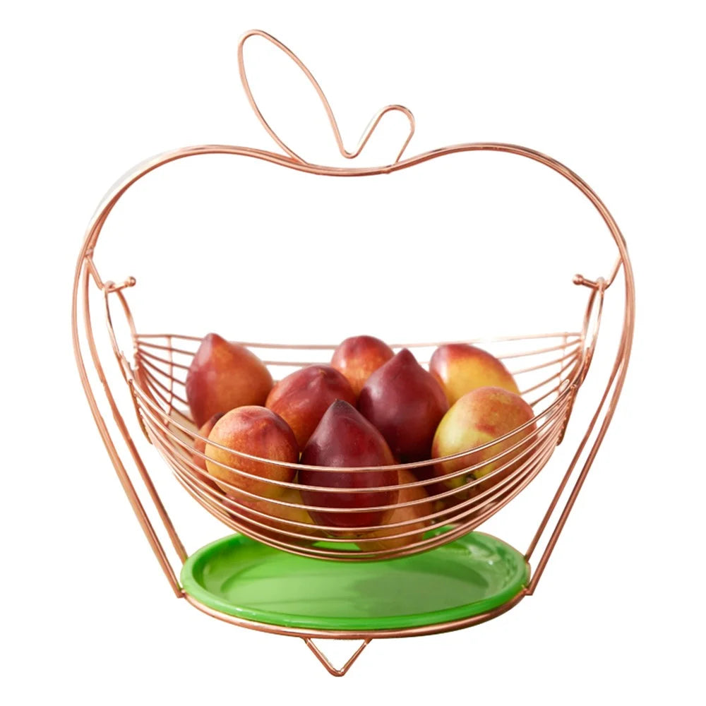 002D005 Metal Fruit Basket Wire Fruit Bowl with Drainer Plate Home Decor - 1