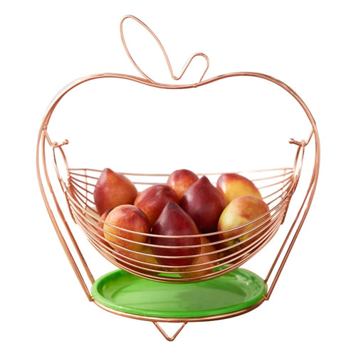 002D005 Metal Fruit Basket Wire Fruit Bowl with Drainer Plate Home Decor - 1