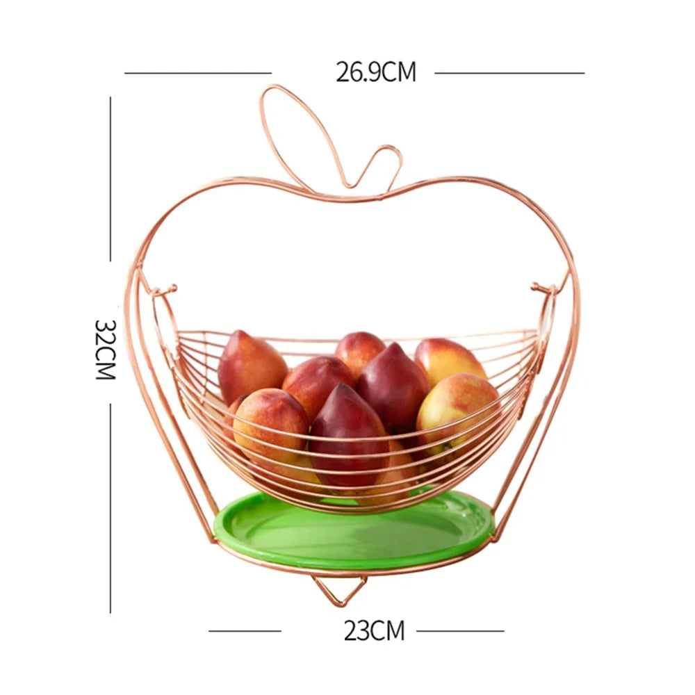 002D005 Metal Fruit Basket Wire Fruit Bowl with Drainer Plate Home Decor - 6