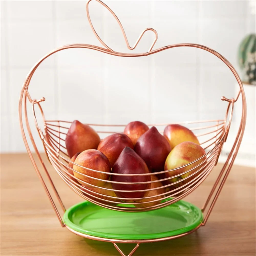 002D005 Metal Fruit Basket Wire Fruit Bowl with Drainer Plate Home Decor - 2