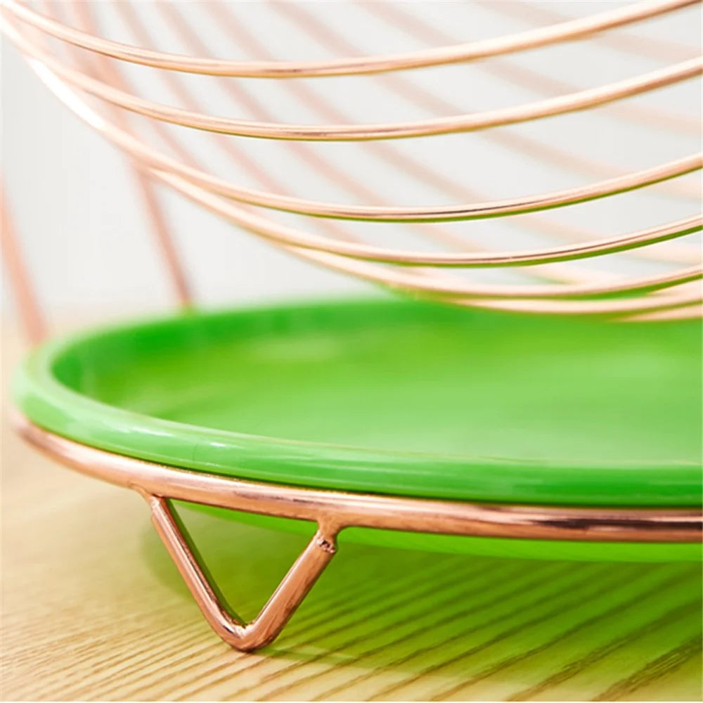 002D005 Metal Fruit Basket Wire Fruit Bowl with Drainer Plate Home Decor - 3