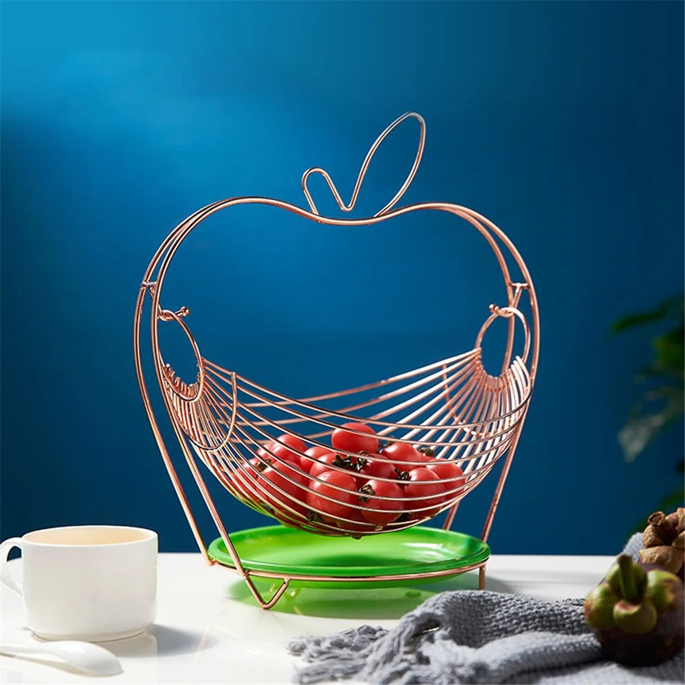002D005 Metal Fruit Basket Wire Fruit Bowl with Drainer Plate Home Decor - 5