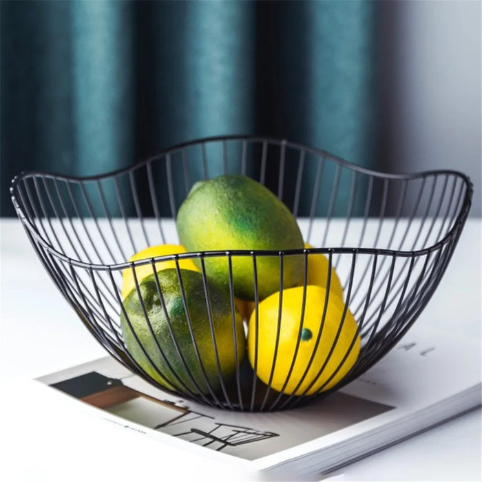 002D062 Simple Style Metal Fruit Basket Iron Wire Round Fruit Bowl for Kitchen Countertop - Black - 1