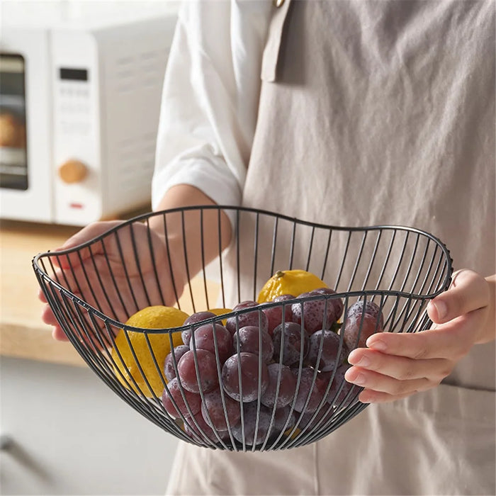 002D062 Simple Style Metal Fruit Basket Iron Wire Round Fruit Bowl for Kitchen Countertop - Black - 2