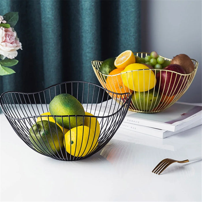002D062 Simple Style Metal Fruit Basket Iron Wire Round Fruit Bowl for Kitchen Countertop - Black - 4