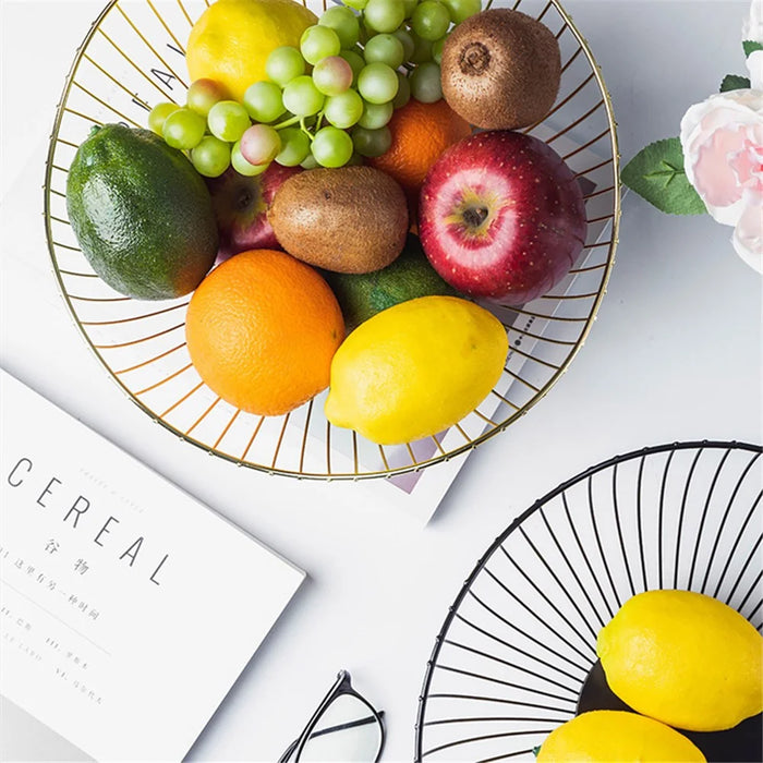 002D062 Simple Style Metal Fruit Basket Iron Wire Round Fruit Bowl for Kitchen Countertop - Black - 5