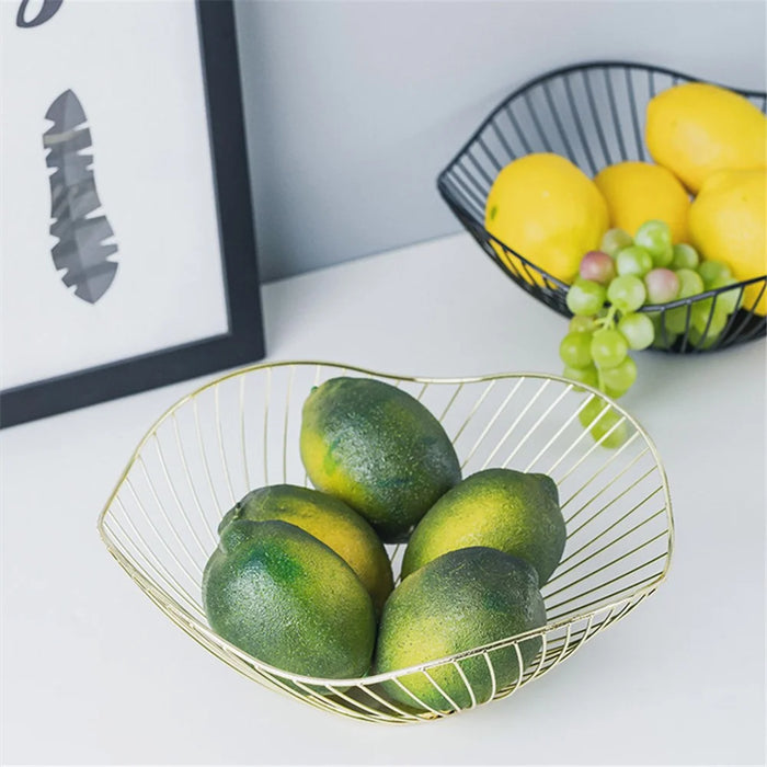 002D062 Simple Style Metal Fruit Basket Iron Wire Round Fruit Bowl for Kitchen Countertop - Black - 6