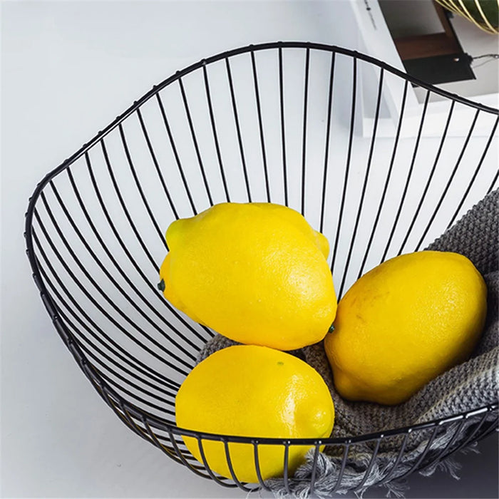 002D062 Simple Style Metal Fruit Basket Iron Wire Round Fruit Bowl for Kitchen Countertop - Black - 7