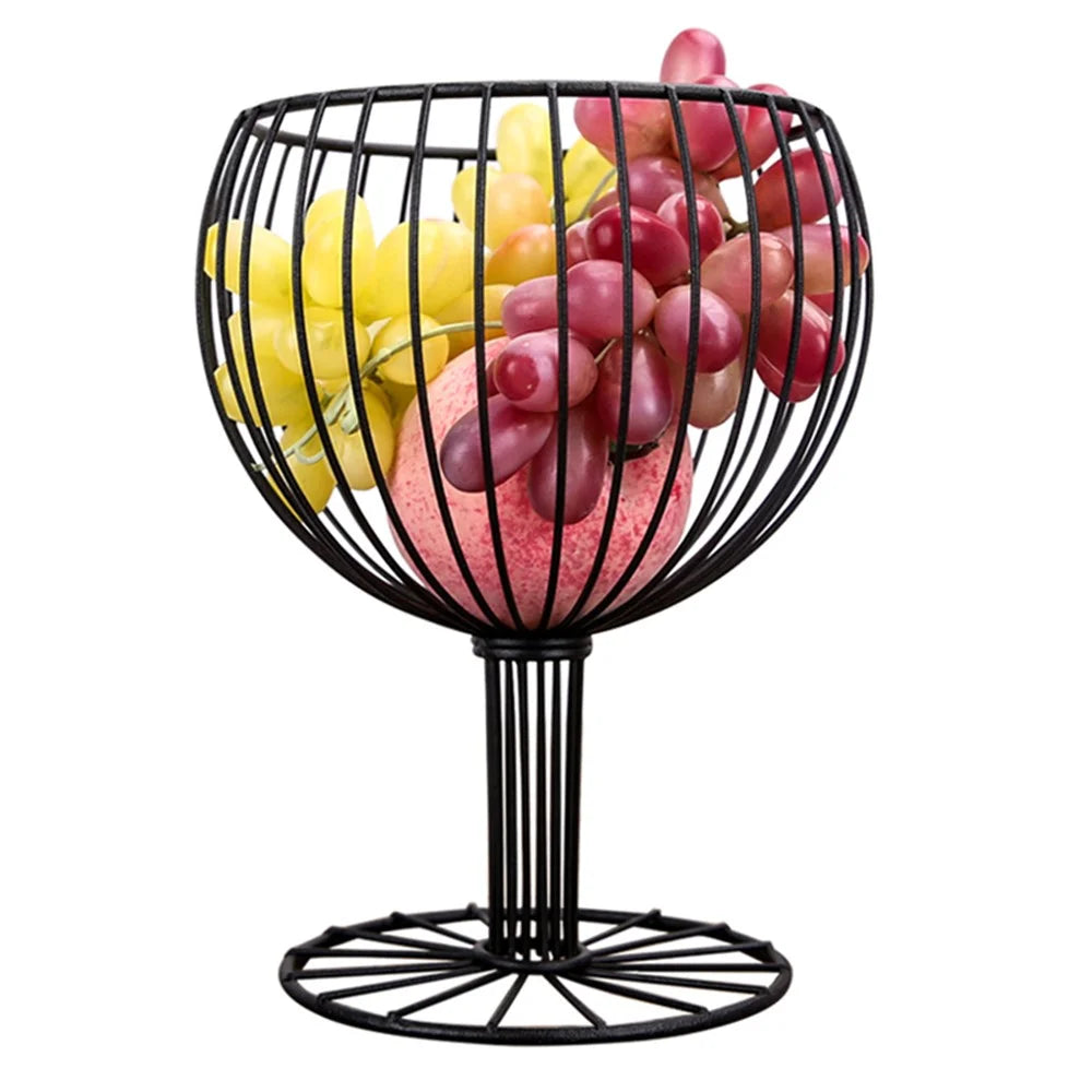 002D046 Goblet Shape Fruit Basket Metal Iron Wire Creative Fruit Bowl - Black - 1