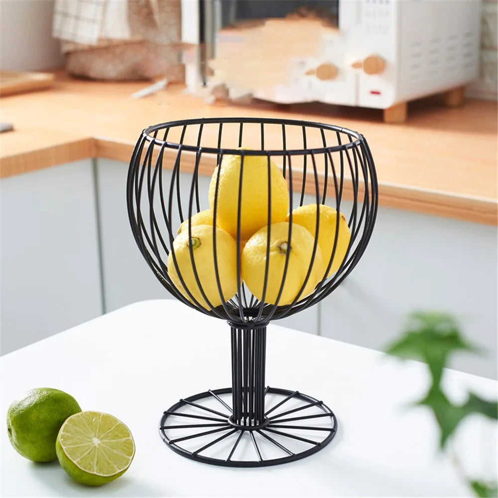 002D046 Goblet Shape Fruit Basket Metal Iron Wire Creative Fruit Bowl - Black - 2