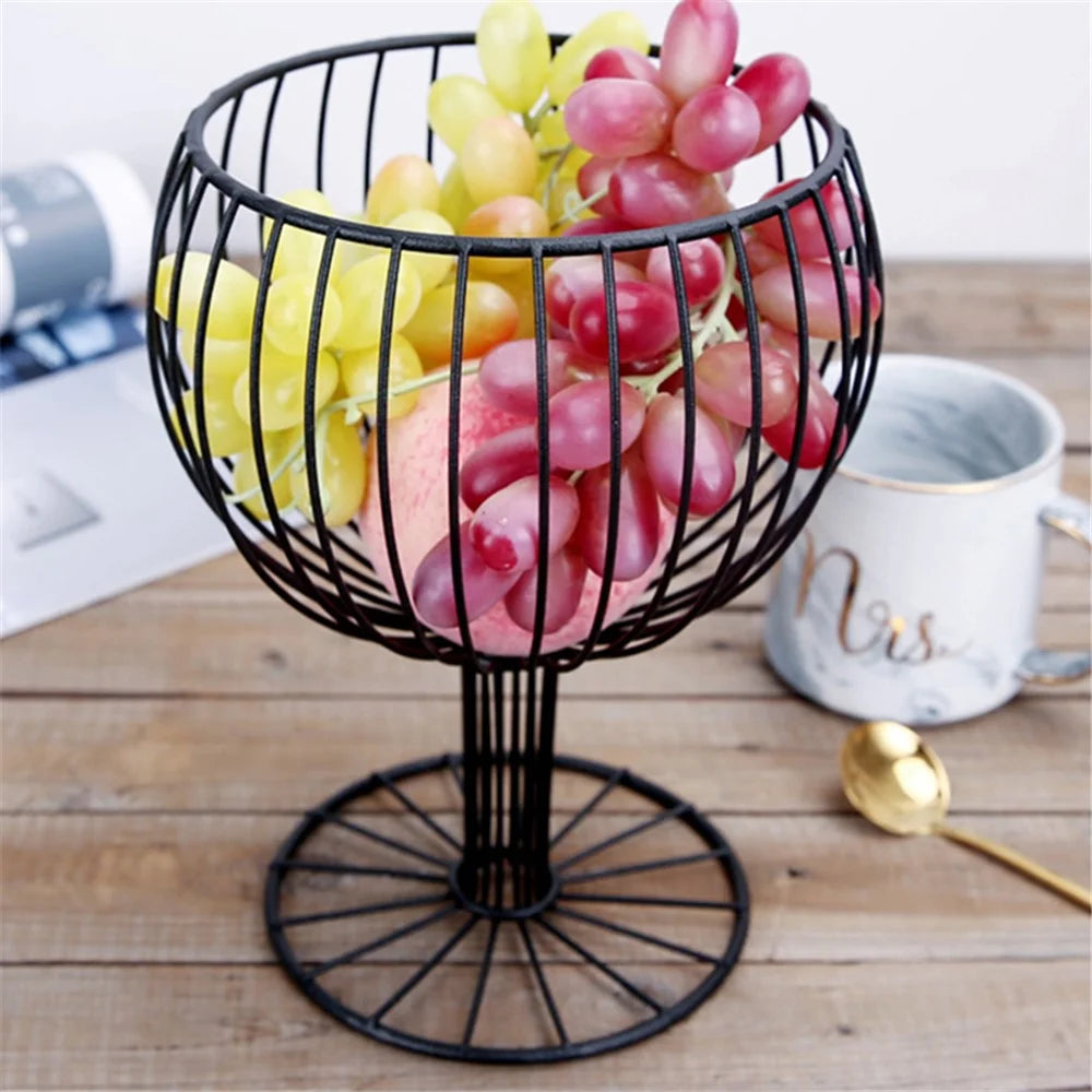 002D046 Goblet Shape Fruit Basket Metal Iron Wire Creative Fruit Bowl - Black - 3