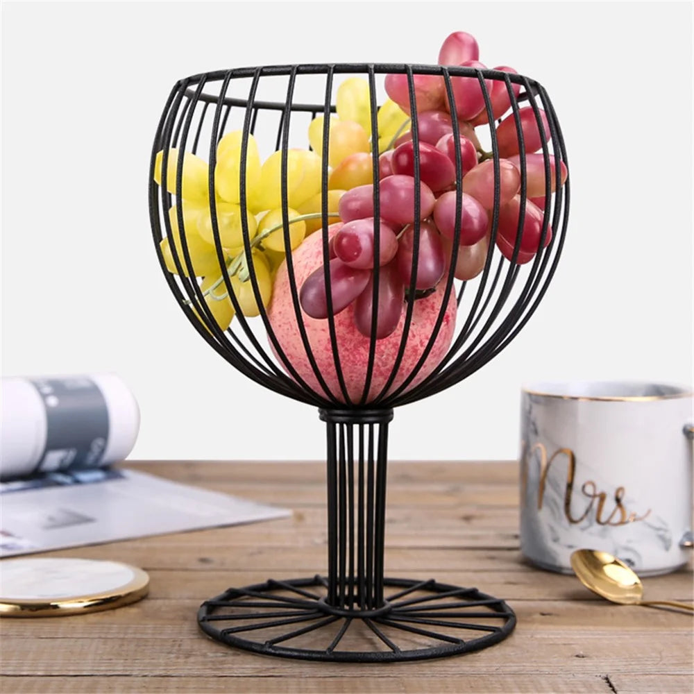002D046 Goblet Shape Fruit Basket Metal Iron Wire Creative Fruit Bowl - Black - 4