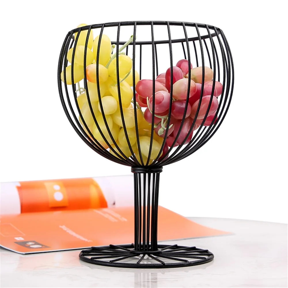 002D046 Goblet Shape Fruit Basket Metal Iron Wire Creative Fruit Bowl - Black - 5
