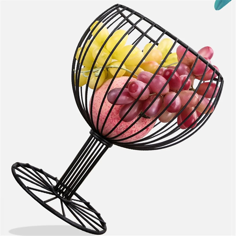 002D046 Goblet Shape Fruit Basket Metal Iron Wire Creative Fruit Bowl - Black - 6