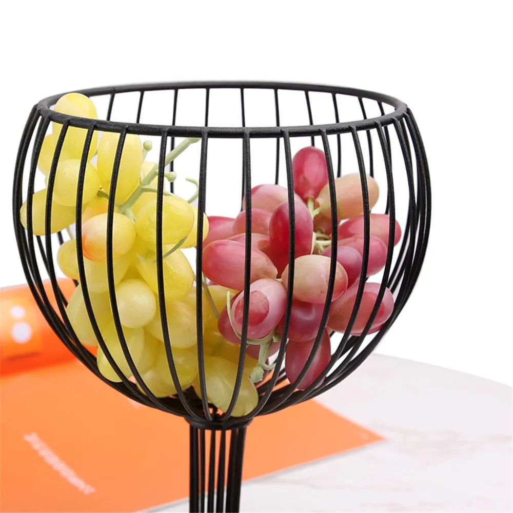 002D046 Goblet Shape Fruit Basket Metal Iron Wire Creative Fruit Bowl - Black - 7