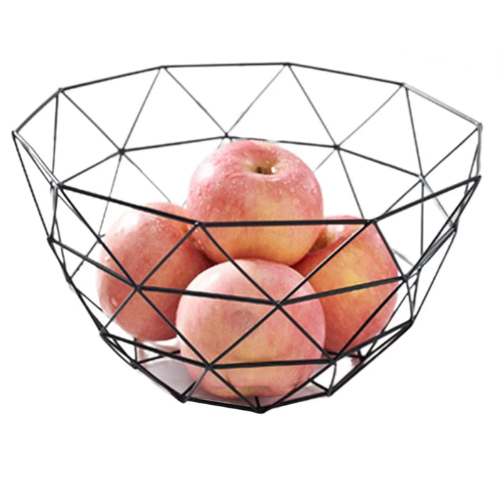 002D056 Geometric Triangle Fruit Basket Iron Wired Storage Basket Home Decor - Black - 1