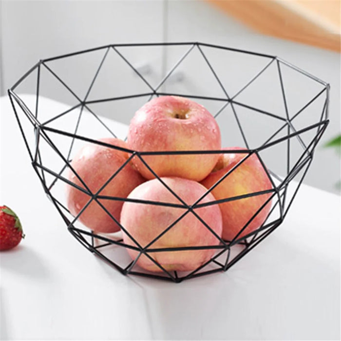 002D056 Geometric Triangle Fruit Basket Iron Wired Storage Basket Home Decor - Black - 2