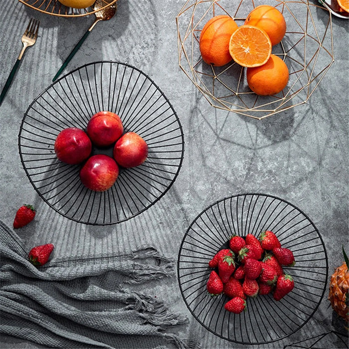 002D056 Geometric Triangle Fruit Basket Iron Wired Storage Basket Home Decor - Black - 3