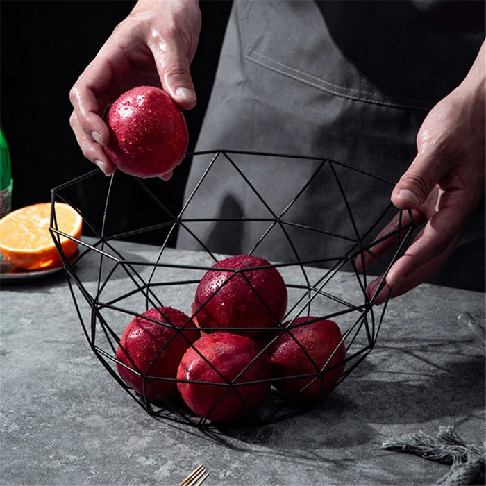 002D056 Geometric Triangle Fruit Basket Iron Wired Storage Basket Home Decor - Black - 4