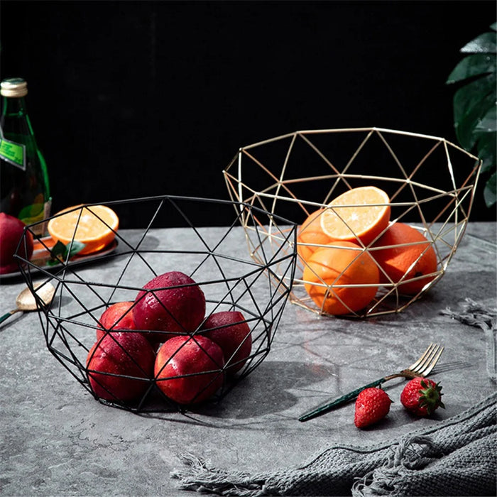 002D056 Geometric Triangle Fruit Basket Iron Wired Storage Basket Home Decor - Black - 5