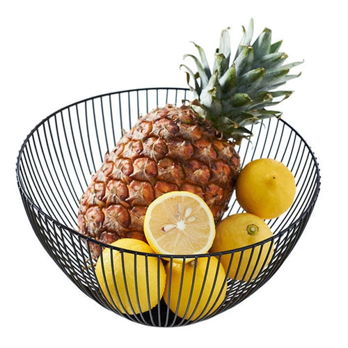 002D053 Metal Fruit Basket Iron Wire Round Fruit Bowl for Kitchen Countertop - Black - 1