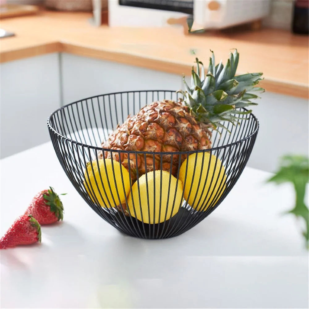 002D053 Metal Fruit Basket Iron Wire Round Fruit Bowl for Kitchen Countertop - Black - 2