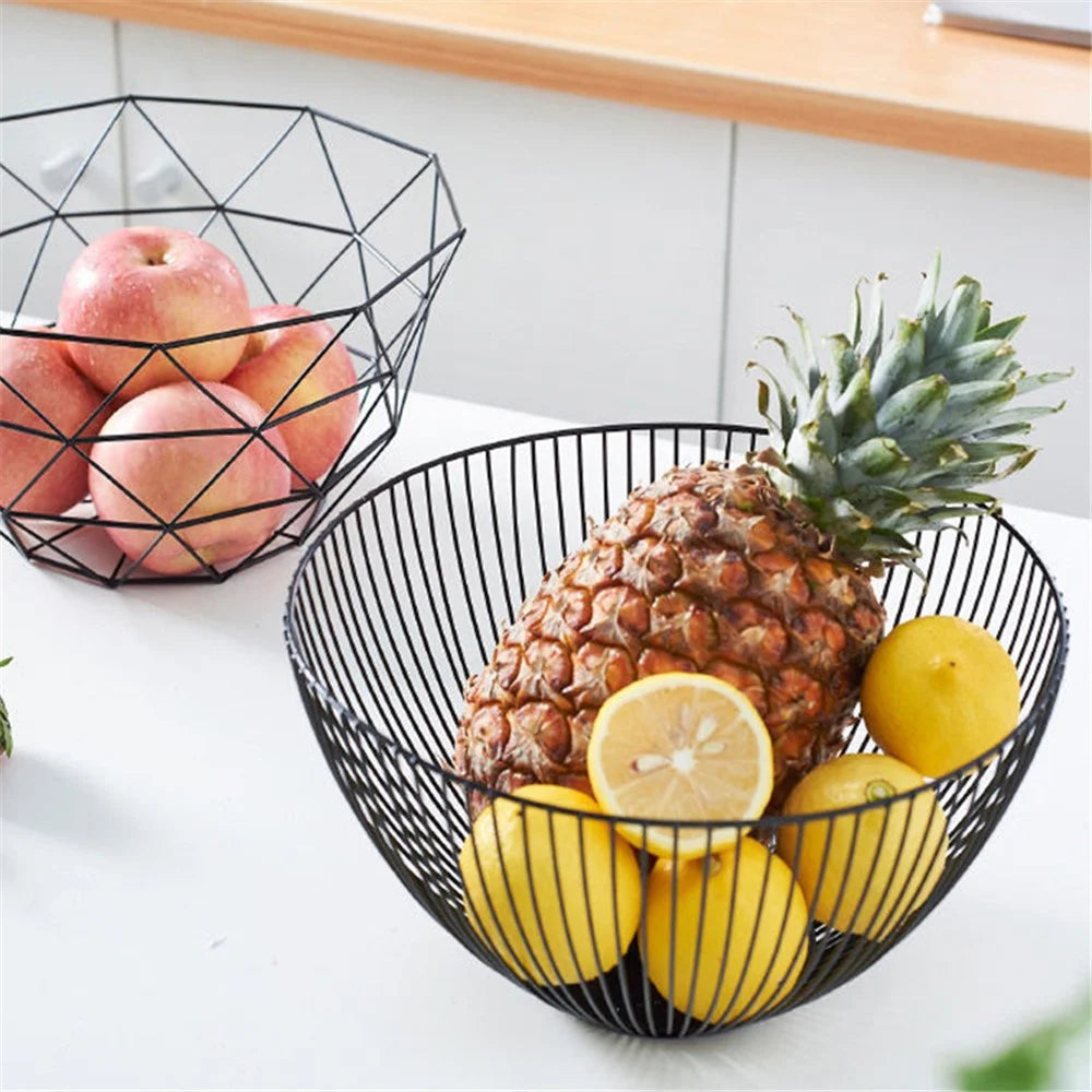 002D053 Metal Fruit Basket Iron Wire Round Fruit Bowl for Kitchen Countertop - Black - 4